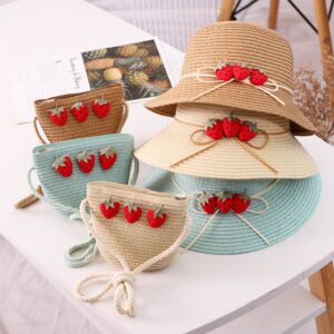 Children Kids Baby Fashion Strawberry Straw Hat Crossbody Bag