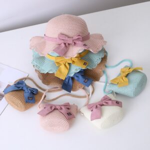 Children Kids Baby Fashion Bow Straw Hat Crossbody Bag