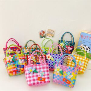 Children Kids Baby Fashion Girls Flower Woven Bucket Bag Handbag
