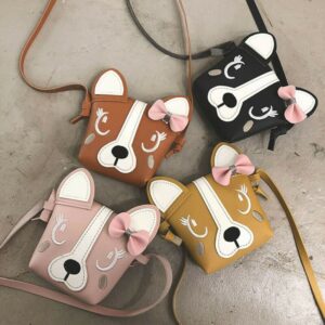 Kids Girls Cute Cartoon Puppy Shaped Embroidery PU Crossbody Bag