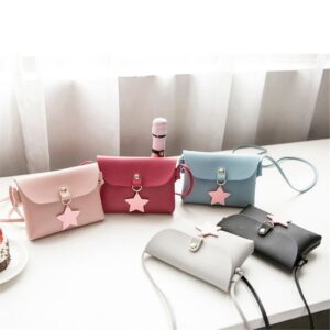 Kids Girls Basic Solid Color Star Pendant Design Crossbody Bag