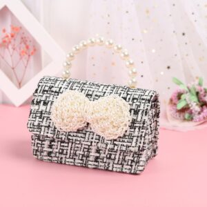 Girls Cute Pearl Bow Small Square Handle Crossbody Bag