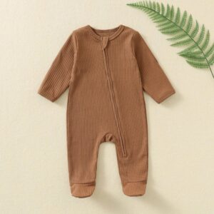 Kids Baby's Boys And Girls Autumn And Winter Solid Color Long Sleeve Zipper Jumpsuits