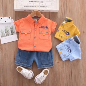Boys Fashion Short-Sleeved Shirt Two-Piece Set