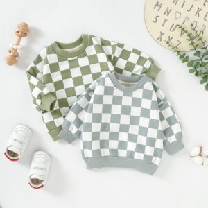 Kids Baby Boys Girls Fashion Casual Playd Print Long Sleeve Sweatshirts