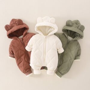 Kids Baby Fashion Autumn And Winter Warm Thickened Long-Sleeve Hoodies Zipper Jumpsuit