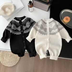 Autumn And Winter Baby Retro Knitted Long Sleeve Rompers