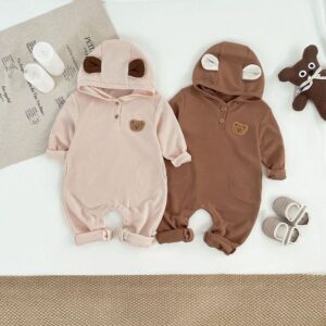 Autumn And Winter Baby Cute Cartoon Bear Hooded Rompers
