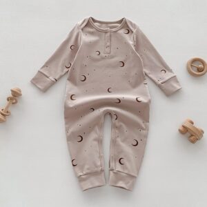 Autumn Baby Simple Moon Print Cotton Long Sleeve Rompers