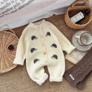 Baby Fashion Cute Autumn Knitted Embroidered Hedgehog Long-Sleeve Jumpsuits