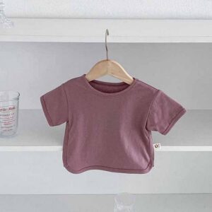 Kids Baby Fashion Casual Solid Color Cotton Round Neck Short-Sleeve T-Shirt
