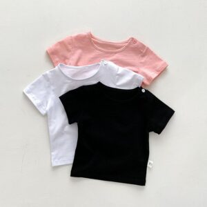 Kids Baby Casual Solid Color Cotton Short-Sleeve T-Shirt