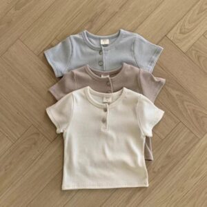 Kids Baby Fashion Casual Solid Color Cotton Round Neck Short-Sleeve T-Shirt