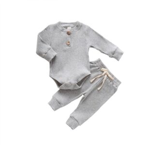 Baby Long-sleeves Solid Color Romper And Pants Set