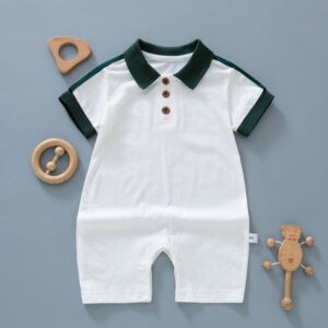 Kids Baby Boys Fashion Casual Color Matching Short Sleeve Lapel POLO Romper