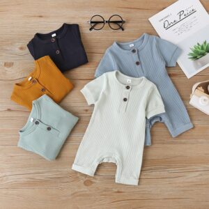Kids Simple Solid Color Short-sleeves Romper