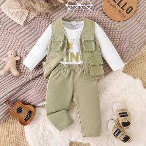 Kids Baby Boys Casual Cute Alphabet Print Long Sleeve T-Shirt Vest Trousers Three-Piece Sets