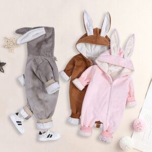 Kids Baby Boys Girls Casual Cute Solid Color Plush Long Sleeve Romper
