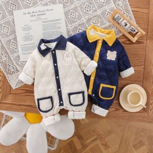 Kids Baby Boys Autumn Winter Casual Cute Fleeces Long Sleeve Lapel Romper