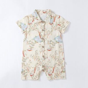 Kids Baby Boys Casual Cute Tiny Flower Print Short Sleeve Lapel Romper