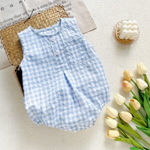 Kids Baby Boys Girls Casual Cute Playd Print Sleeveless Romper