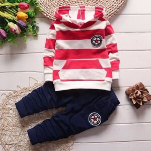 Kids Baby Boys Fashion Casual Stripe Print Long Sleeve Hoodies Trousers Sets