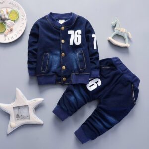 Kids Baby Boys Fashion Casual Digital Print Long Sleeve Denim Jacket Jeans Sets