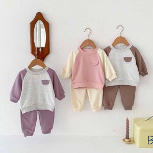 Kids Baby Boys Girls Casual Cute Color Matching Long Sleeve Sweatshirts Pants Sets