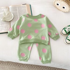 Kids Baby Boys Girls Casual Cute Polka Dot Print Long Sleeve Sweatshirts Pants Sets