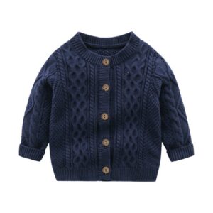 Kids Baby Boys Fall Winter Casual Cute Solid Color Rib-Kni Long Sleeve Lapel Cardigan Knitted