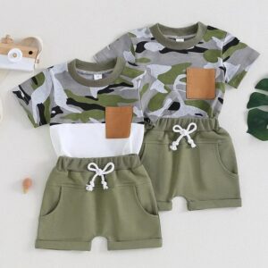 Kids Baby Boys Casual Cute Camouflage Print Short Sleeve T-Shirt Shorts Set