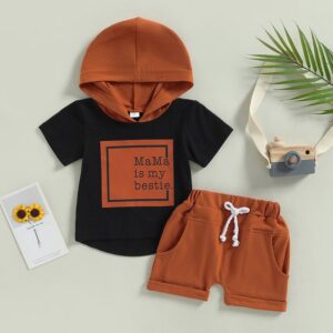 Kids Baby Boys Casual Cute Letters Print Short Sleeve Hooded T-Shirt Shorts Set