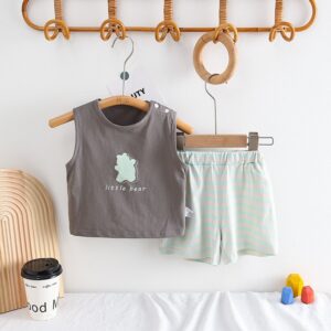 Kids Baby Boys Casual Cute Letters Cartoon Print Sleeveless T-Shirt Shorts Set