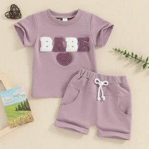 Kids Baby Boys Girls Casual Cute Letters Short Sleeve T-Shirt Shorts Set