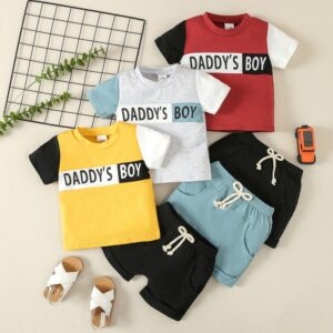 Kids Baby Boys Summer Casual Cute Letter Print Short Sleeve T-Shirt Shorts Set