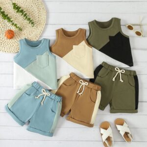 Kids Baby Boys Summer Casual Cute Colorblock Sleeveless Tank Top Shorts Set