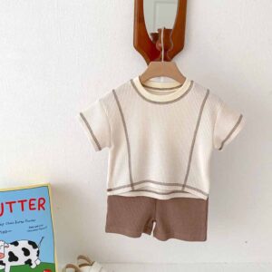 Kids Baby Boys Girls Summer Casual Cute Basic Stripe Short Sleeve T-Shirt Shorts Set