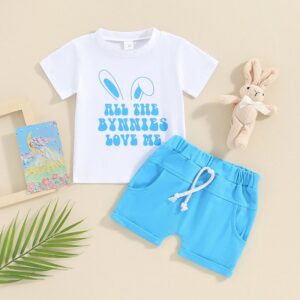 Kids Baby Boys Summer Casual Cute Easter Letter Print Short Sleeve Round Neck T-Shirt Shorts Set