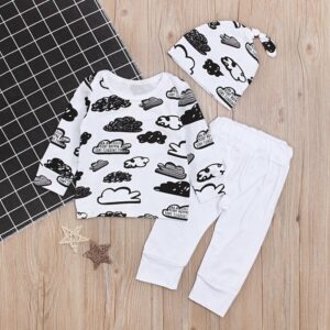 Toddlers Newborn Baby Fashion Boys Casual Long Sleeve Cloud Print Top And Pants Set