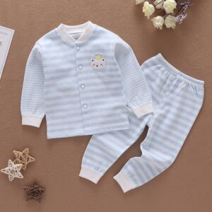 Kids Baby Boys Girls Casual Cute Cartoon Stripe Print Long Sleeve Top Trousers Set