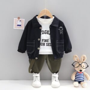 Kids Baby Boys Fashion Casual Cartoon Letters Print Long Sleeve Sweatshirts Coat Trousers 3-Piece Set
