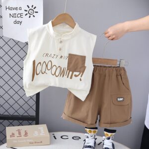 Boys Fashionable Sleeveless Top And Shorts Two-Piece Set
