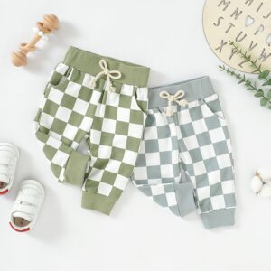 Kids Baby Boys Girls Fashion Casual Playd Print Trousers