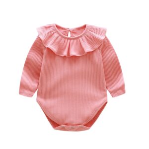 Baby Simple Solid Color Ruffled Thread Long Sleeve One Piece