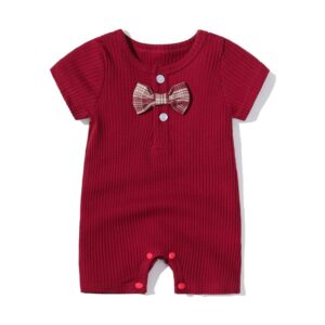Baby Simple Solid Color Bow Short Sleeve One Piece