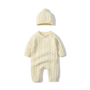 Winter Baby Fashion Solid Color Knit One Piece And Hat