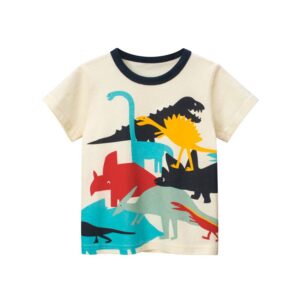 Children Casual Cartoon Dinosaur Print Short-Sleeved T-Shirt