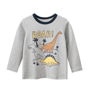 Boys Casual Cartoon Dinosaur Print Long Sleeve T-Shirt