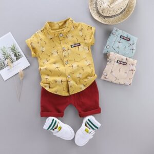 Boy Fashion Printed Short-Sleeved Shirt Two-Piece Set