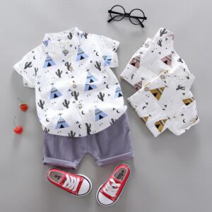 Boy Fashion Printed Short-Sleeved Shirt With Two Pieces